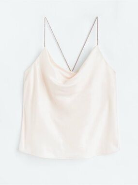 H&M Pale Cream Satin Cowl Neck Camisole S
